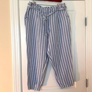 LAST CHANCE 11/21! LOFT Chambray and white stripe paper bag waist ankle pants